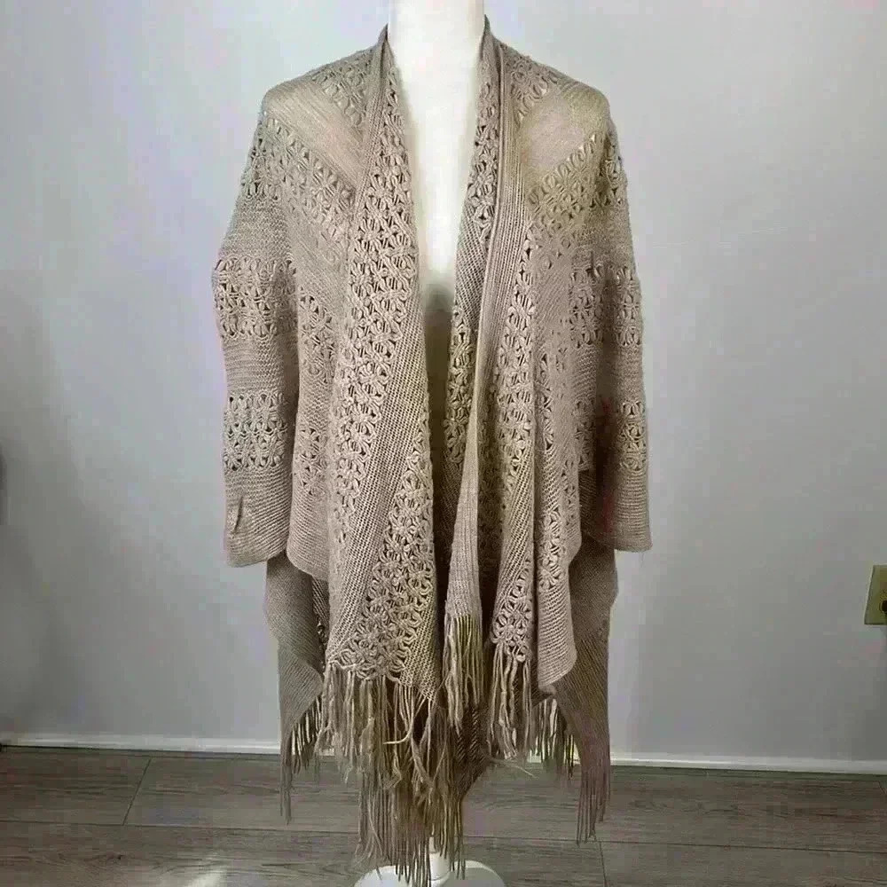 Maurices Tan Knit Poncho Sweater One Size
